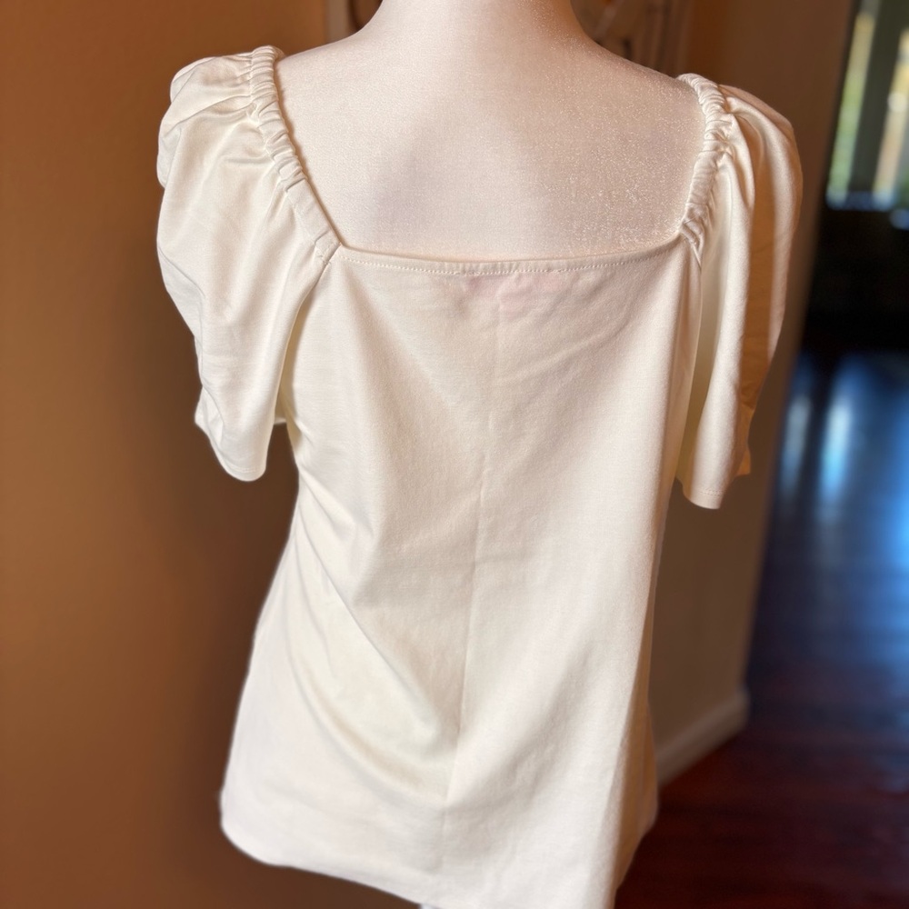 All Worthy by Hunter McGrady Cream Ponte Knit Short Sleeve Top Size Medium - Picture 7 of 9
